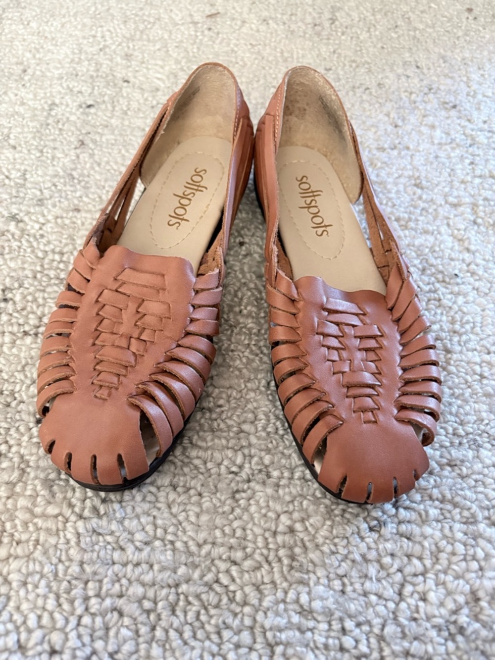 Softspots Womenβs Woven Leather Huarache Sandals in Tan